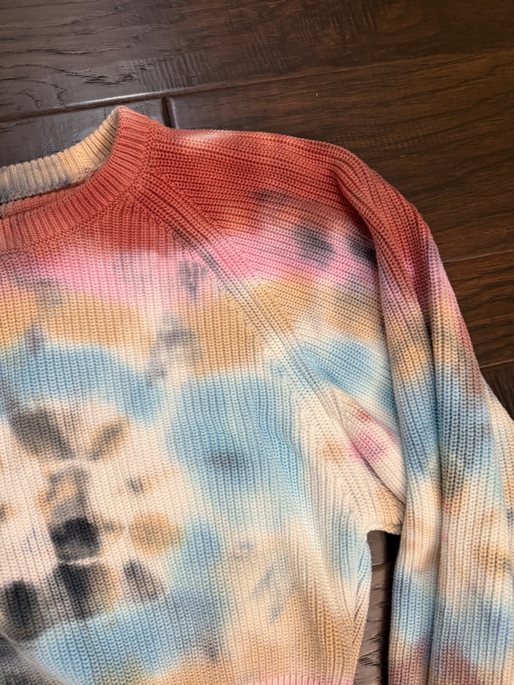 Cropped Sweater Boho Tie-Dye Ribbed Crewneck  - Multicolor - Picture 8 of 16
